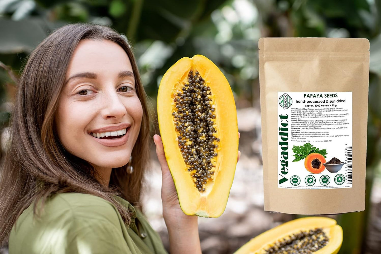 100% Natural Sun Dried Papaya Seeds | High Papaya Enzyme (Papain) Content | No Additives | Vegan | Laboratory Tested | Gluten & Lactose Free | Ethycally sourced (approx 1000 kernels ~ 15g)