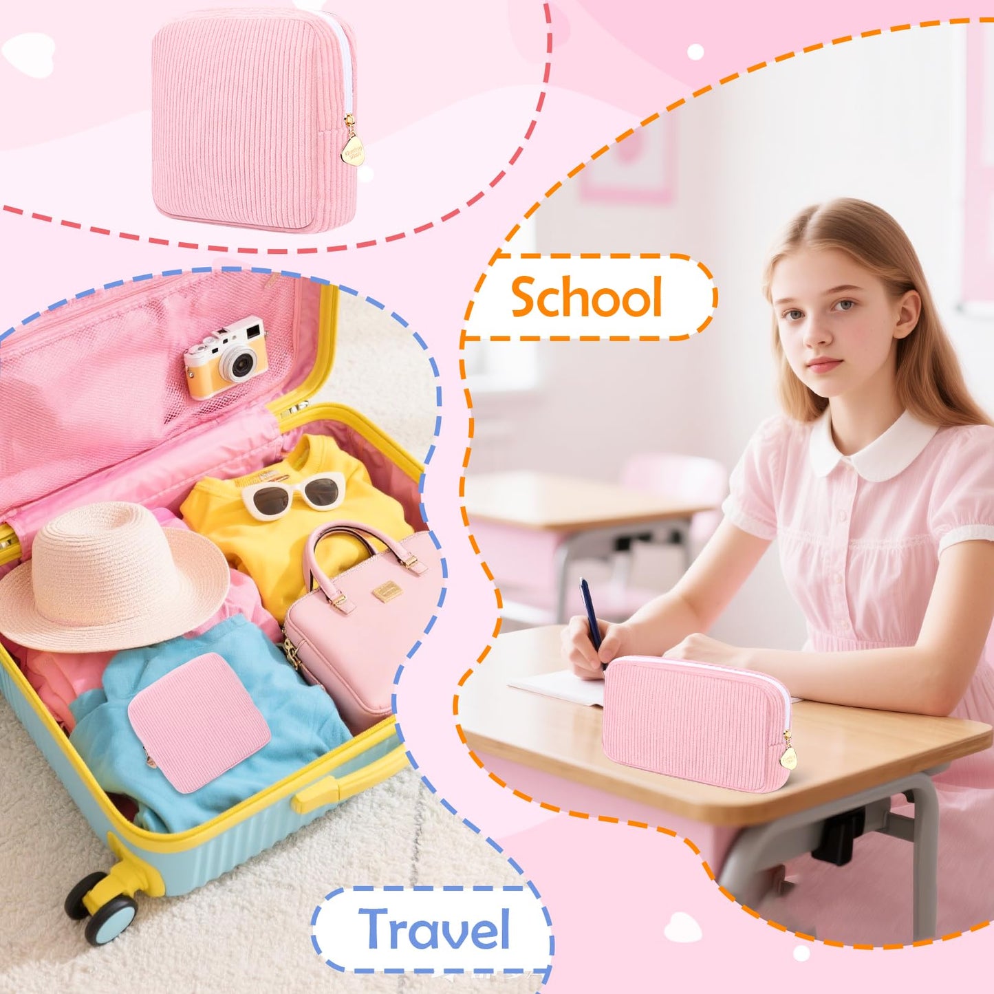 Desing Wish 22 PCS First Period Starter Kit Gift for Teen Girls Period Bags for Teen Tweens Girls with Corduroy Sanitary Pad Storage Bag, Wipes, Menstrual Tracker, Disposal Pouches and More (Pink)