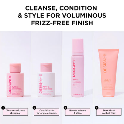 DESIGNME Dream Mane Volume Kit | Holiday Gift| Volumizing Shampoo & Conditioner, Hair Mousse & Styling Cream | Boosts Volume, Body & Fullness, Smooths Frizz & Heat Protection | Color Safe