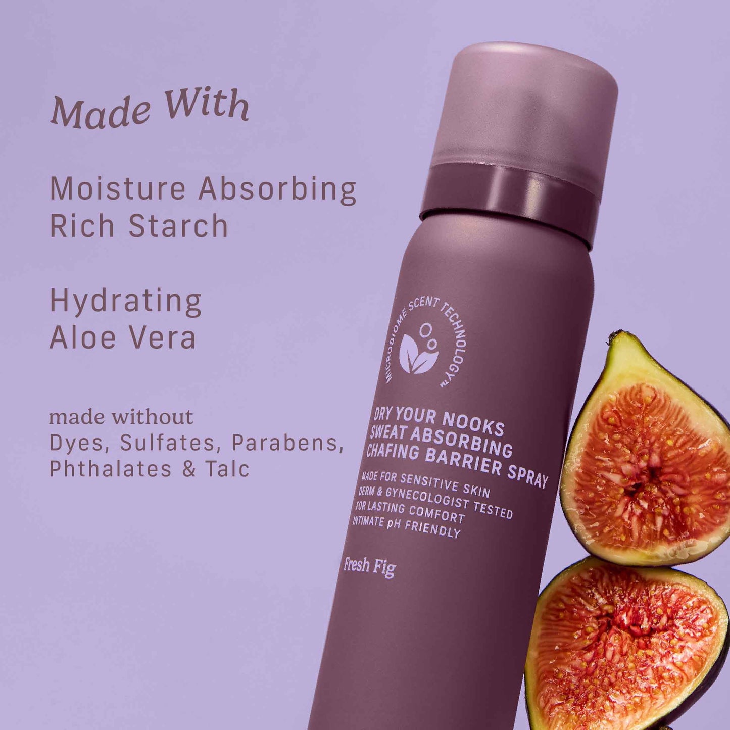 Niches & Nooks Sweat Absorbing Anti Chafing Barrier Body Spray for Women - Fresh Fig - Intimate pH Balanced Feminine Spray Relief For Thighs & Skin - Travel Size - Vegan + Phthalate Free - 2oz