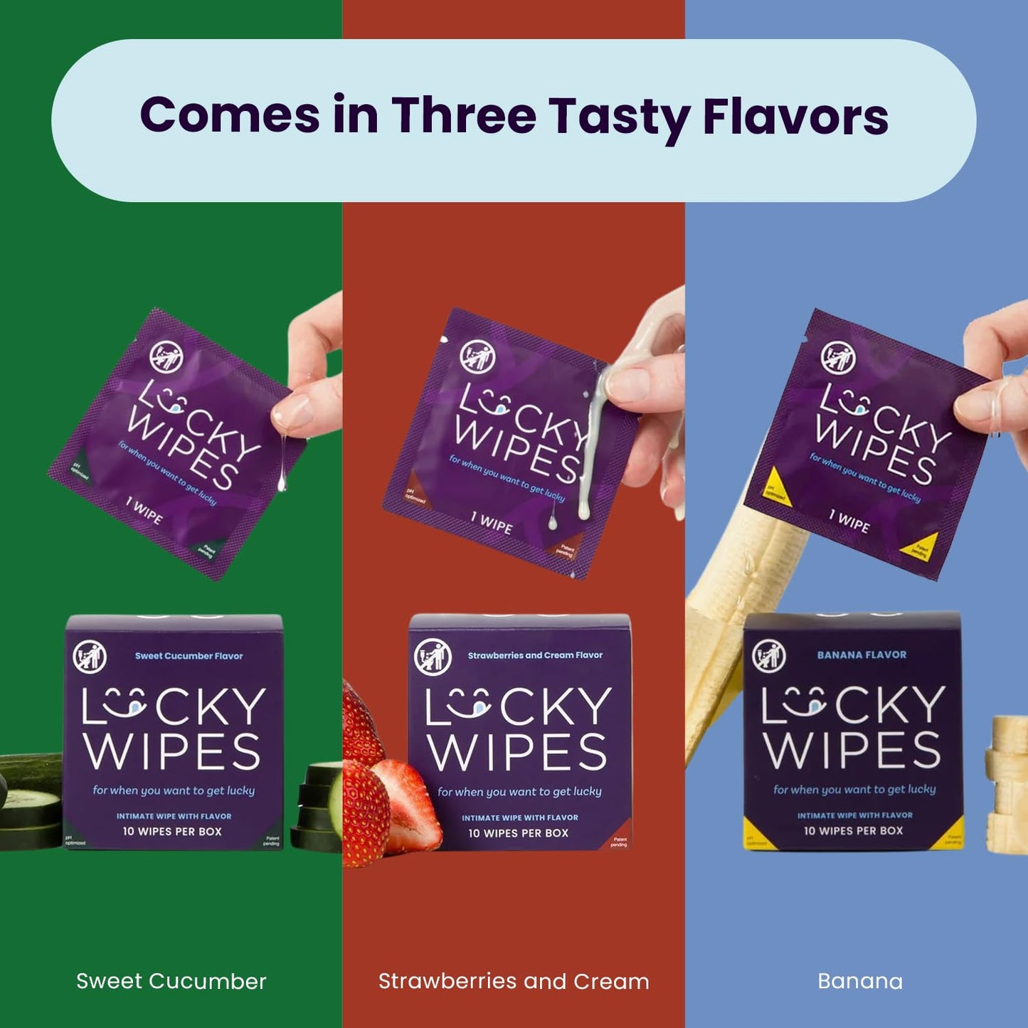 Lucky Wipes For Men, Individually Wrapped - pH Balanced Flavored Intimate Wipes - Pack of 10 (Banana)