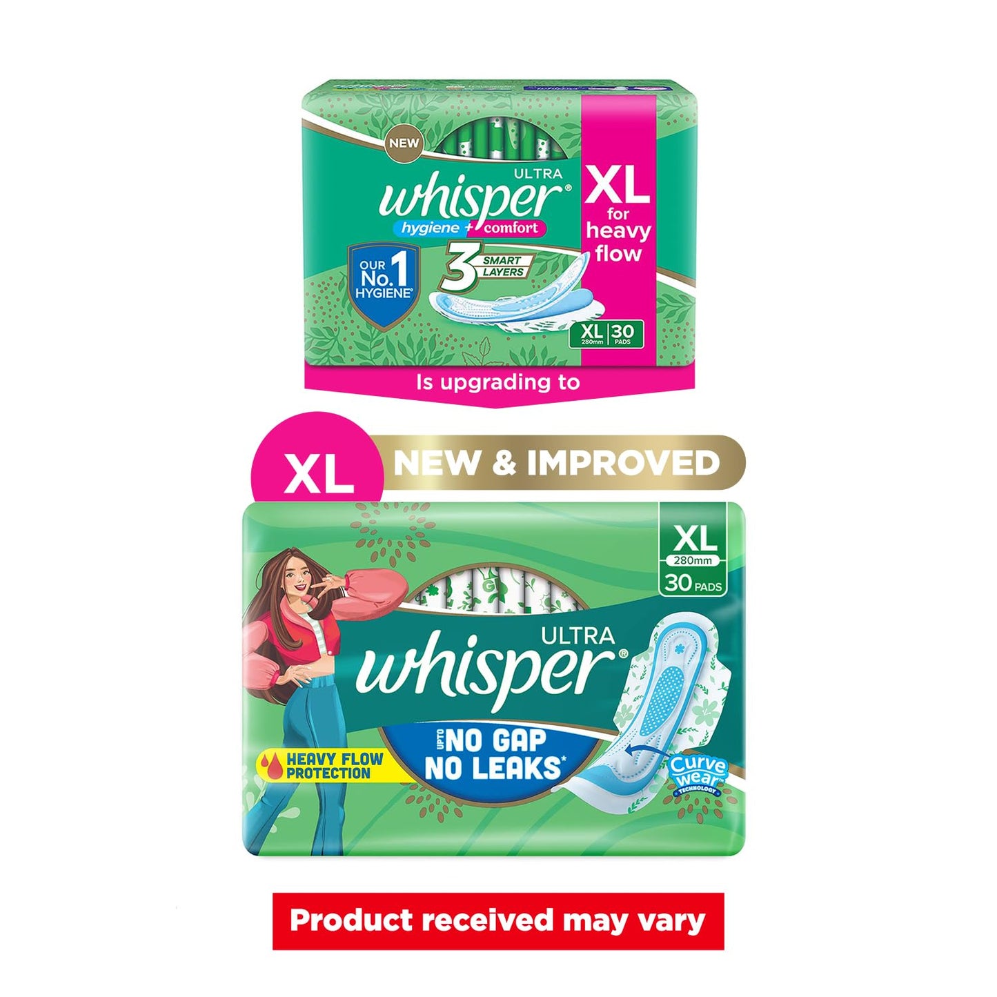 Whisper Ultra Clean Sanitary with Wings - 30 Pieces (XL)