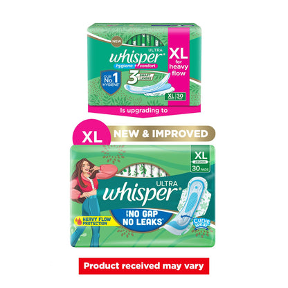 Whisper Ultra Clean Sanitary with Wings - 30 Pieces (XL)