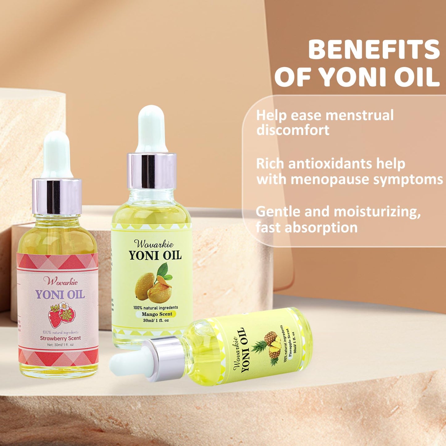 3 Packs Yoni Oil for Women, 100% Natural Feminine Oil Intimate Deodorant for Women, Eliminates Odor and Ph Balanced, Feminine Serum Made with Pure Natural Essential Oils (1 fl oz/30 ml)