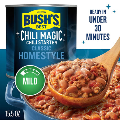 BUSH'S BEST Canned Chili Magic Chili Beans Starter Traditional Recipe (Pack of 12), Source of Plant Based Protein and Fiber, Low Fat, Gluten Free, 15.5 oz