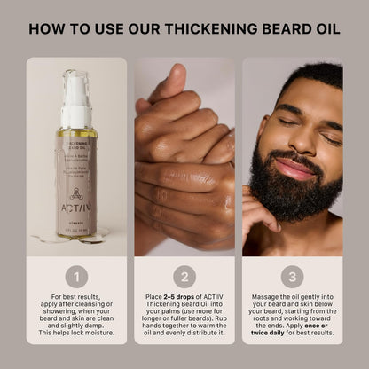 ACTIIV Thickening Beard Oil | Promotes Thicker Fuller Beard Growth, Nourishes & Softens Facial Hair, Lightweight Non-Greasy Formula, Vegan, Plant-Based, All Beard Types