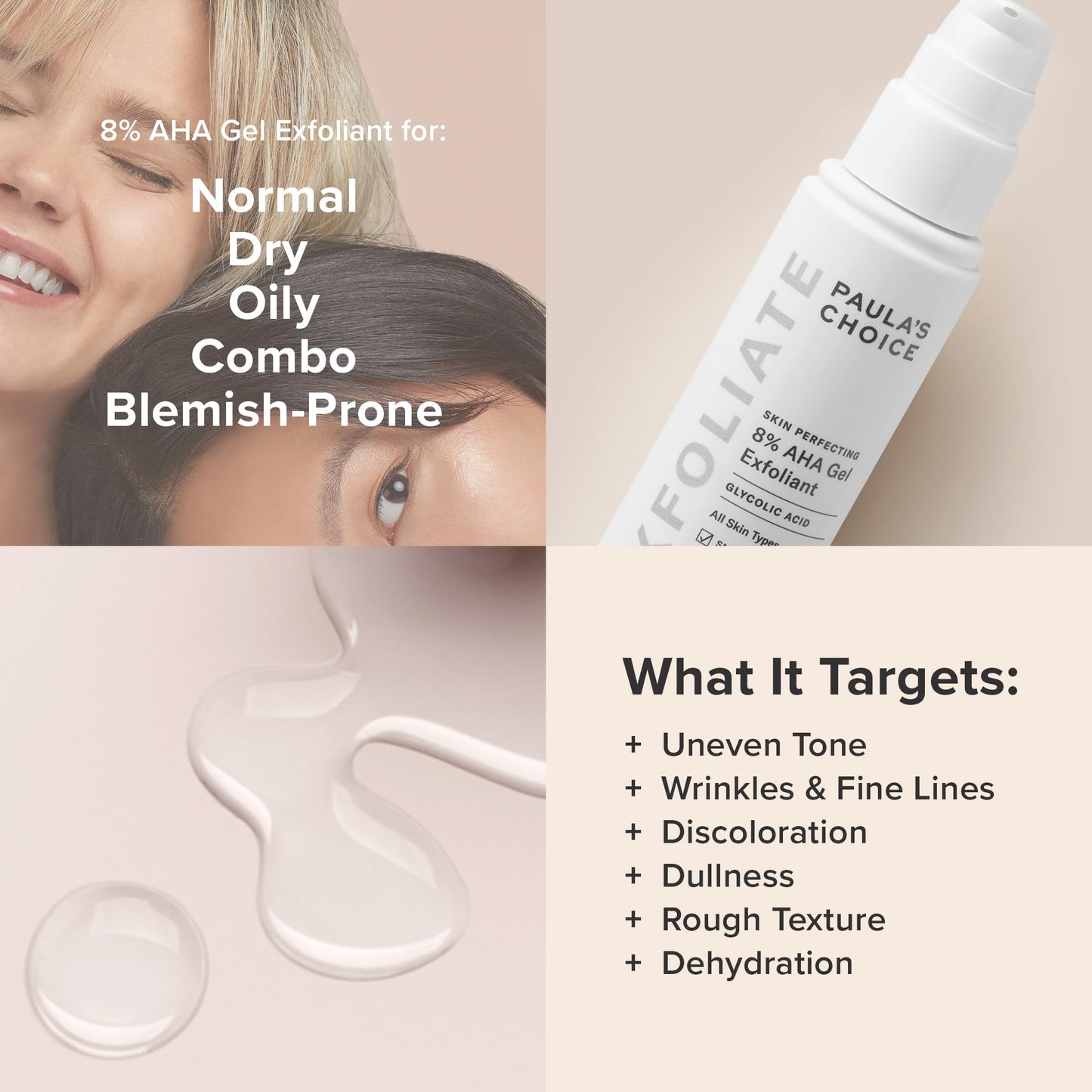 Paula's Choice SKIN PERFECTING 8% AHA Exfoliant, Gel Exfoliant with Glycolic Acid Chamomile & Green Tea, Leave On Gentle Face Exfoliator for All Skin Types, Fragrance- Free