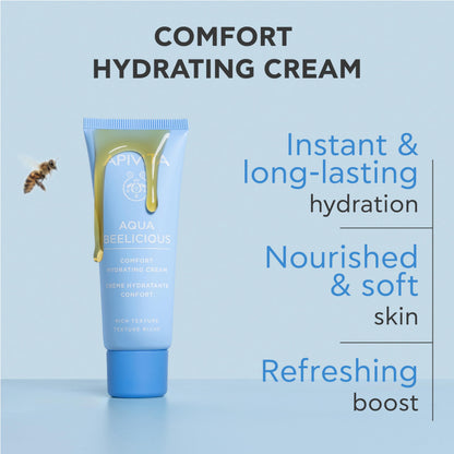 Apivita Aqua Beelicious Comfort Hydrating Cream | Hydrates & Nourishes with Honey, Ceramides & Flowers, 40 mL / 1.35 oz