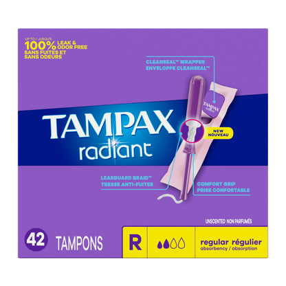 Tampax Radiant Tampons 42 R 2.7X 3/4/ 42ct, Pink and Blue