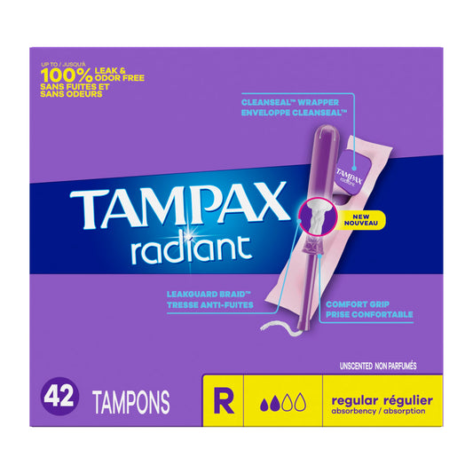 Tampax Radiant Tampons 42 R 2.7X 3/4/ 42ct, Pink and Blue