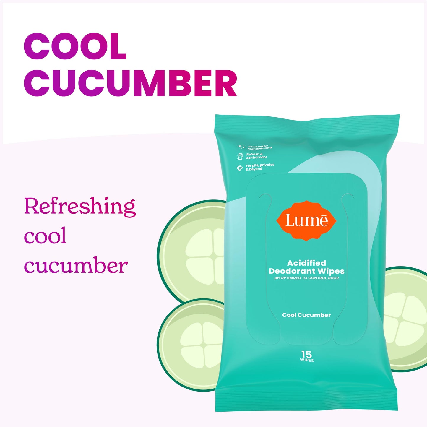 Lume Acidified Body Wash (Unscented) and Acidified Deodorant Wipes (Cool Cucumber) - 24 Hour Odor Control - Removes Odor Better than Soap - Moisturizing Formula - Aluminum Free, Baking Soda Free