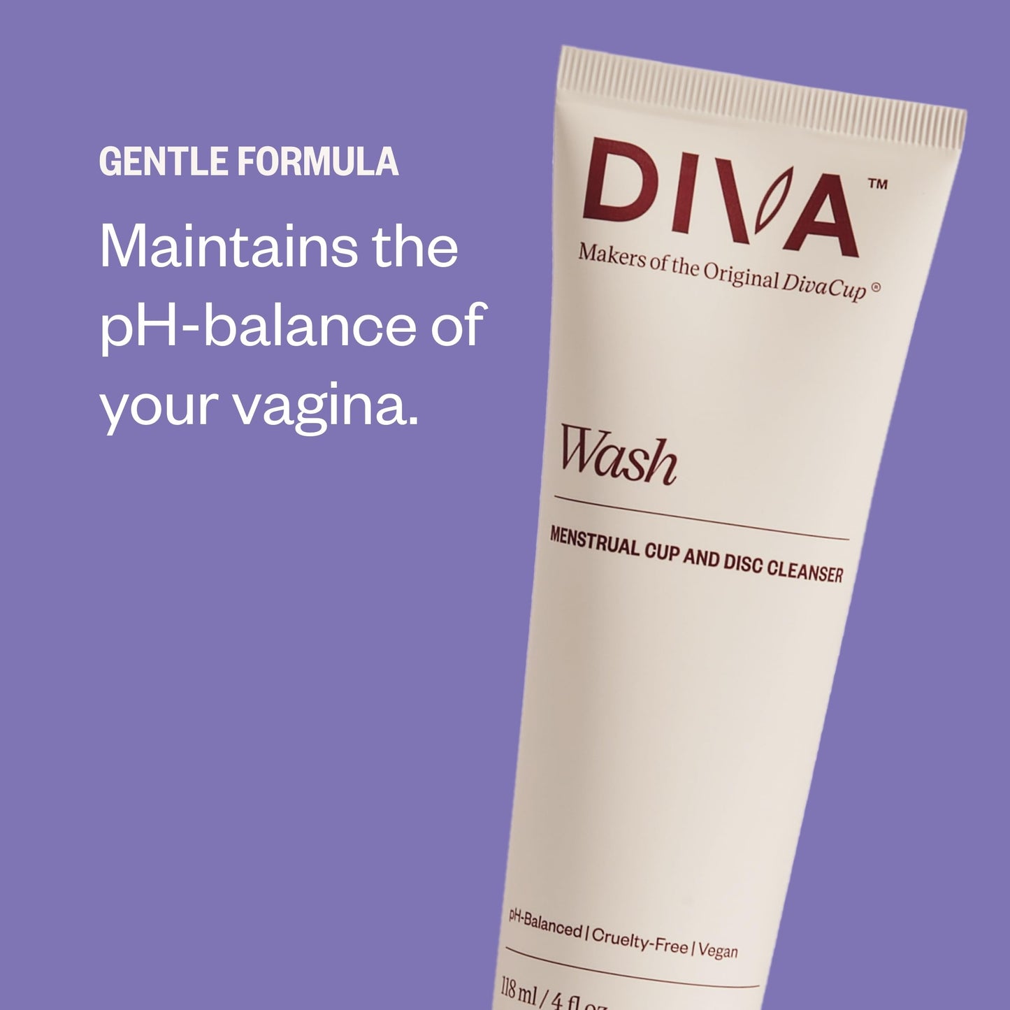 DIVA Wash - Menstrual Cup & Disc Cleanser - Requires One Drop Only - for Period Care - 100% Plant-Based Cleansing Wash - Fresh Citrus Scent - 4 Fl Oz