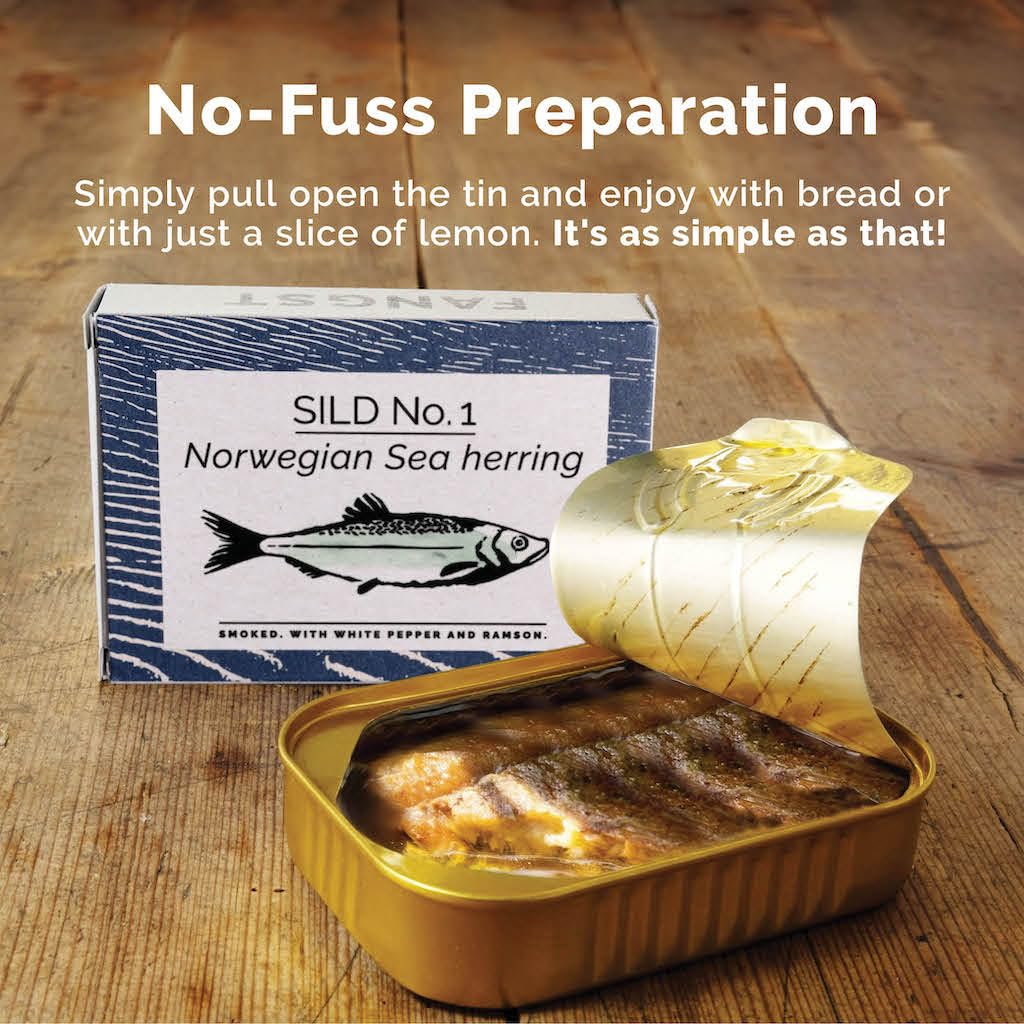 Fangst Smoked Herring | Canned Nordic Herring with White Pepper and Ramson | 1 x 100g Can