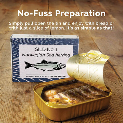 Fangst Smoked Herring | Canned Nordic Herring with White Pepper and Ramson | 1 x 100g Can