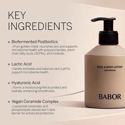 BABOR Soul & Body Lotion Grounding, Fast-Absorbing Lotion with Vitamin F & Shea Butter for Nourished, Firm, Supple Skin, 8.45 fl oz