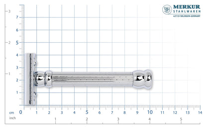 MERKUR 47C Double Edge Safety Razor – Long Handle Three-Piece Straight Cut Razor, Bright Chrome Finish, Engine-Turned Grip, Smooth Shave, Designed & Made in Germany