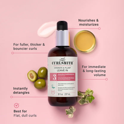 CURLSMITH Hydrate & Plump Leave In Conditioner for Curls, Lightweight Volumizing Conditioner For All Curl Types, Vegan & Cruelty-free (8 oz)