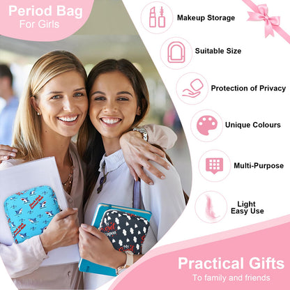 Desing Wish Sanitary Pad Storage Bag Portable Period Bag for Teen Pads/Sanitary Napkins/Small Tampons, Sanitary Napkin Storage Bag First Period Gifts for Teen Girls (Shark Week)