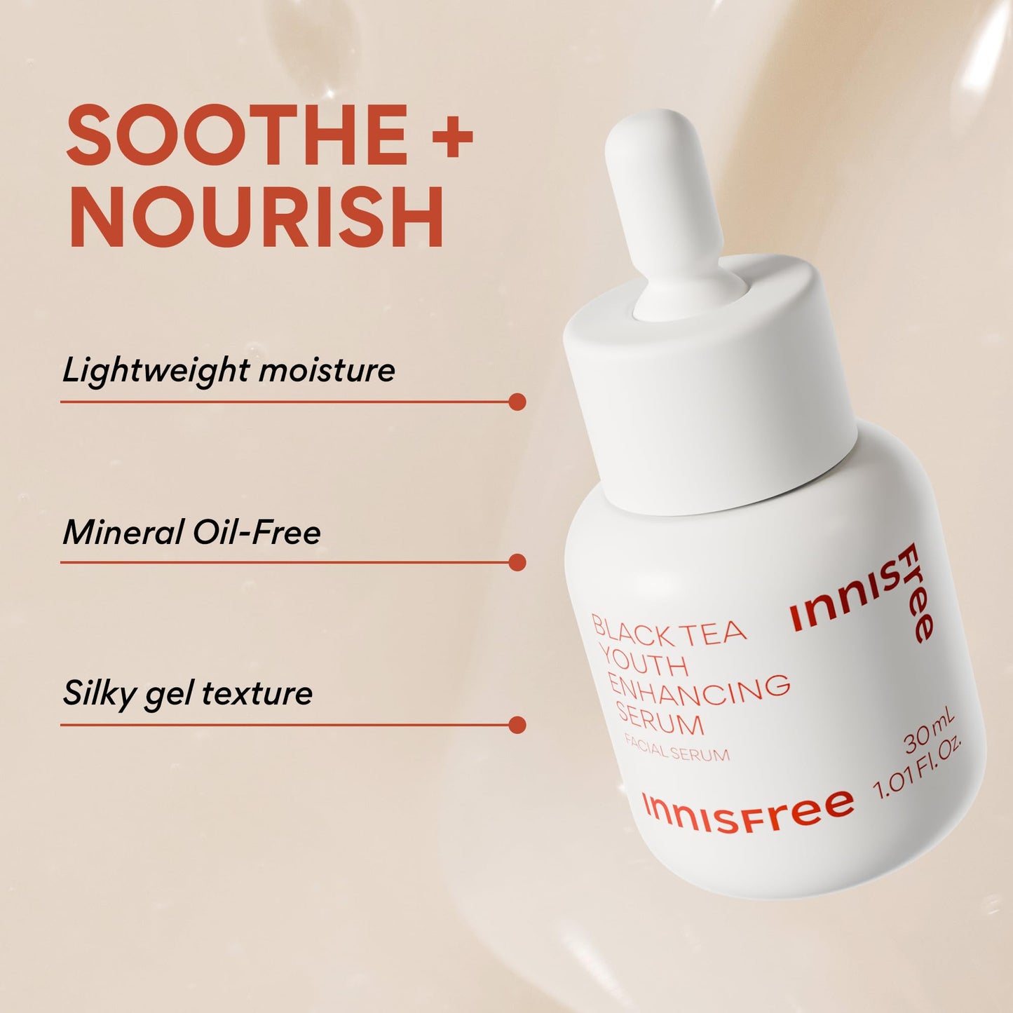 innisfree Black Tea Youth Serum, Korean Anti-Aging Treatment with Niacinamide for Radiance, Firm Skin, Hydration, and Visible Skin Renewal