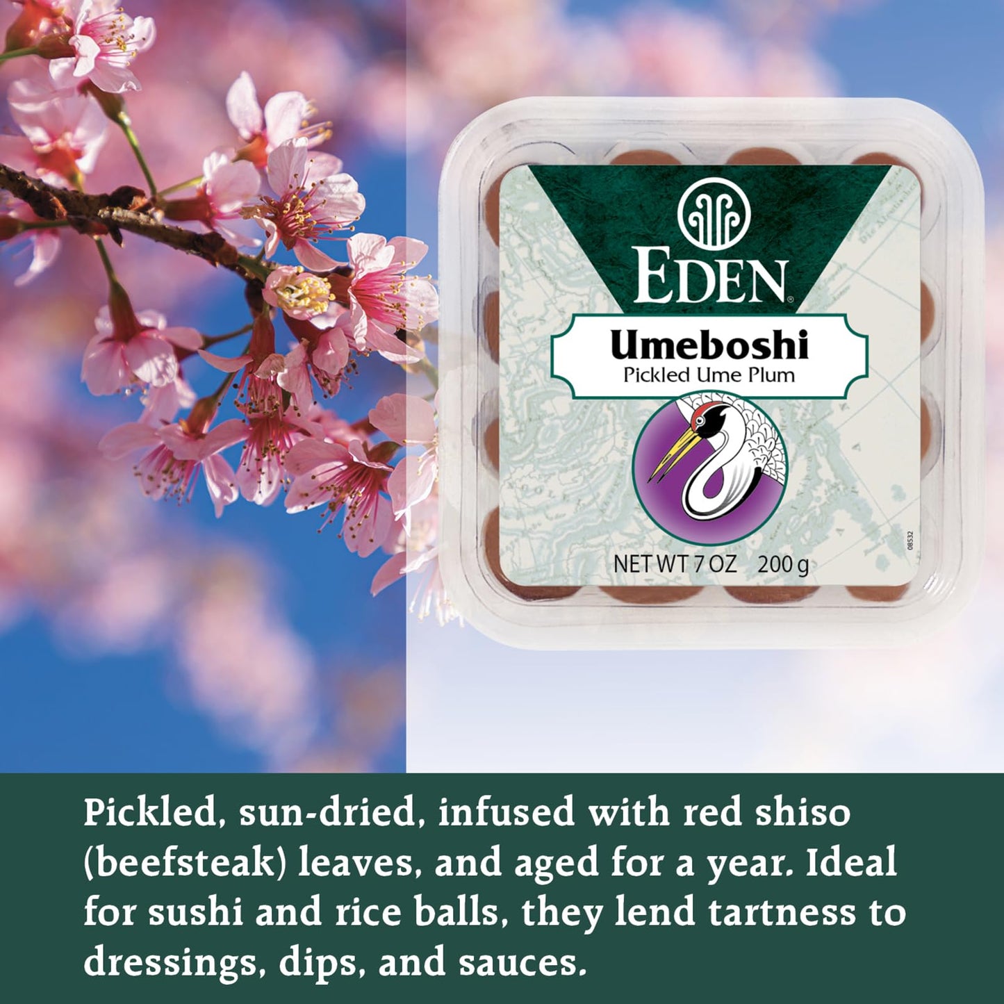 Eden Umeboshi Plum, Japanese Pickled Plum, Wakayama Grown, Whole, Traditionally Made in Japan, No MSG, No Chemical Additives, 7.05 oz