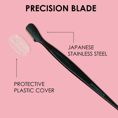 Japonesque Eyebrow Razor with Ultra-Sharp Stainless Steel Blades, for Removal of Facial Hair on Women. Also acts as a Dermaplane Razor to Remove Peach Fuzz & Exfoliate the face -Travel Cap Included