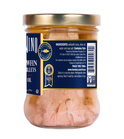 Tonnino Yellowfin Tuna Fish Premium - Olive Oil – Pack of 6 – Alternative to Salmon – Protein Snacks – Ready to Eat Meals in Glass Jar