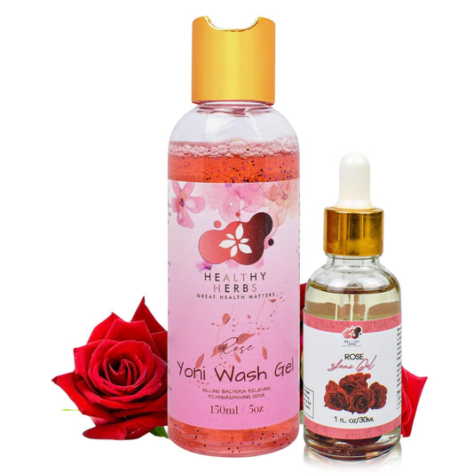 YONI All-Natural Feminine Care Duo | Red Rose Gel Wash & Herbal Oil Set | Odor Control, pH Balance & Menstrual Support | Plant-Based Intimate Cleanser + Moisturizing Oil | Women-Owned