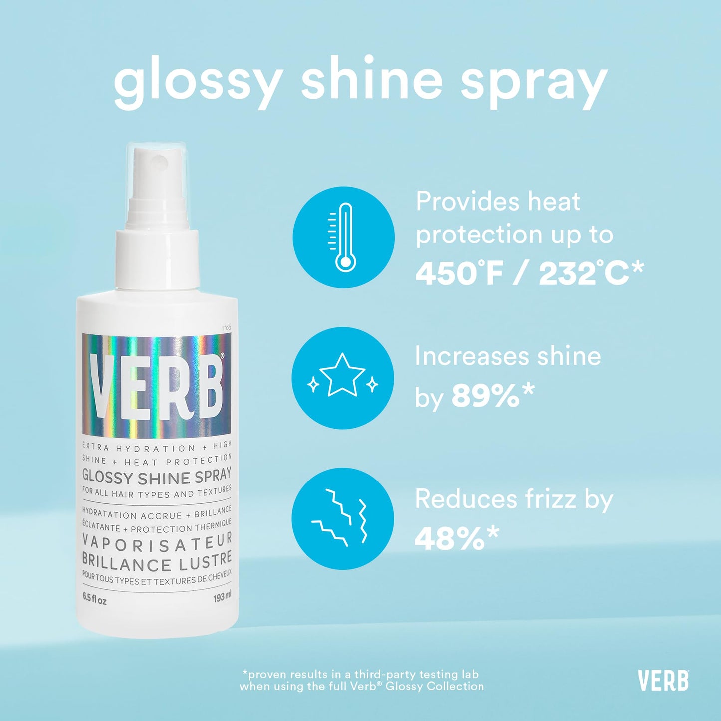 VERB Glossy Shine Spray - Moisturizing Heat Protection Hair Spray - Adds High Shine and Primes for Styling - Vegan, No Parabens or Harmful Sulfates