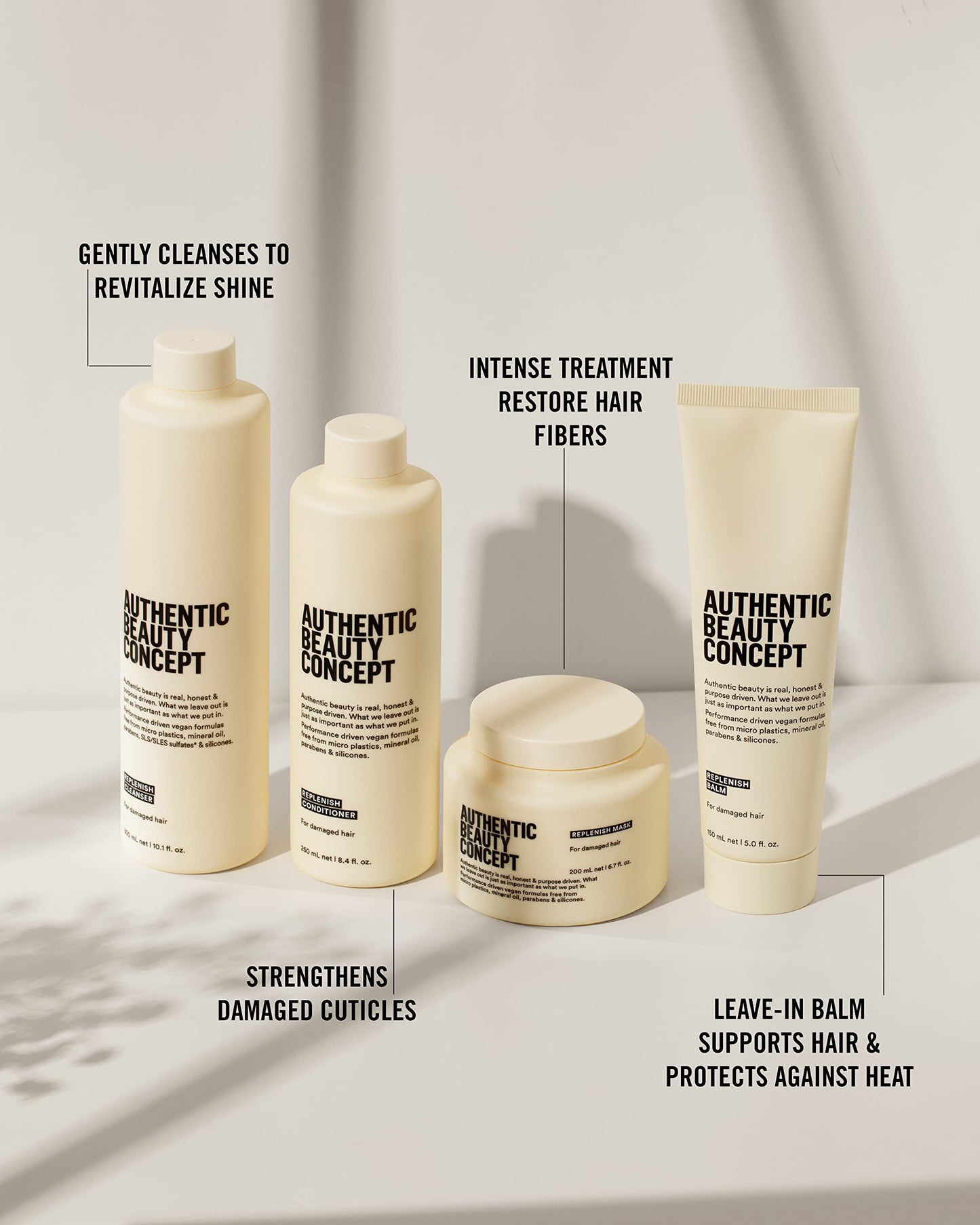 Authentic Beauty Concept Replenish Conditioner | Damaged Hair | Seals Cuticle of Damaged Hair | Vegan & Cruelty-free | Silicone-free
