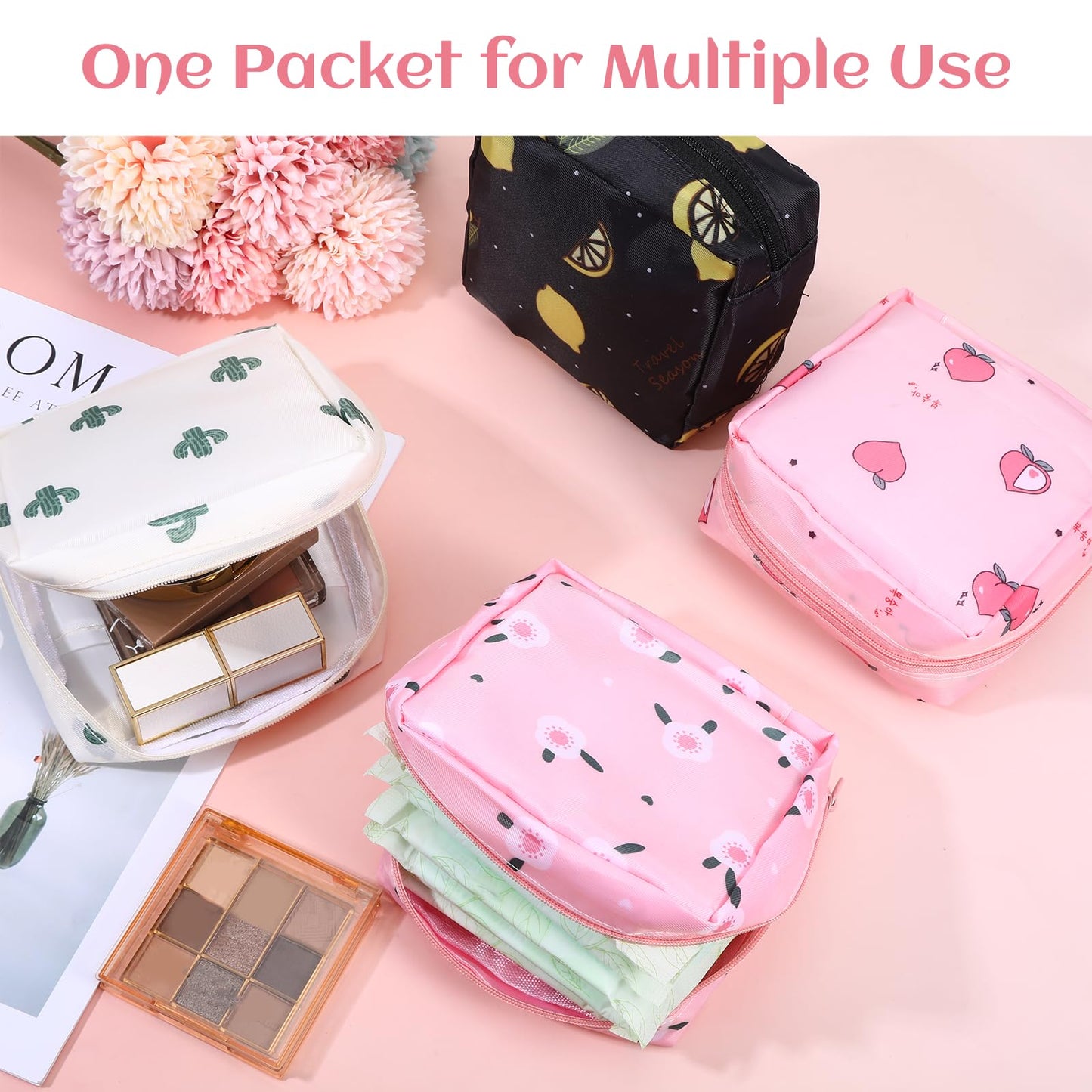 4Pcs Sanitary Napkin Storage Bag, Portable Period Bag for Teen Girls Woman, Pad Pouch Tampon for Purse, Reusable Zipper Period Pouches for Teen School Office Travel Feminine Care Organizer, Cute