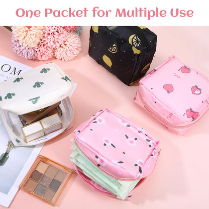 4Pcs Sanitary Napkin Storage Bag, Portable Period Bag for Teen Girls Woman, Pad Pouch Tampon for Purse, Reusable Zipper Period Pouches for Teen School Office Travel Feminine Care Organizer, Cute