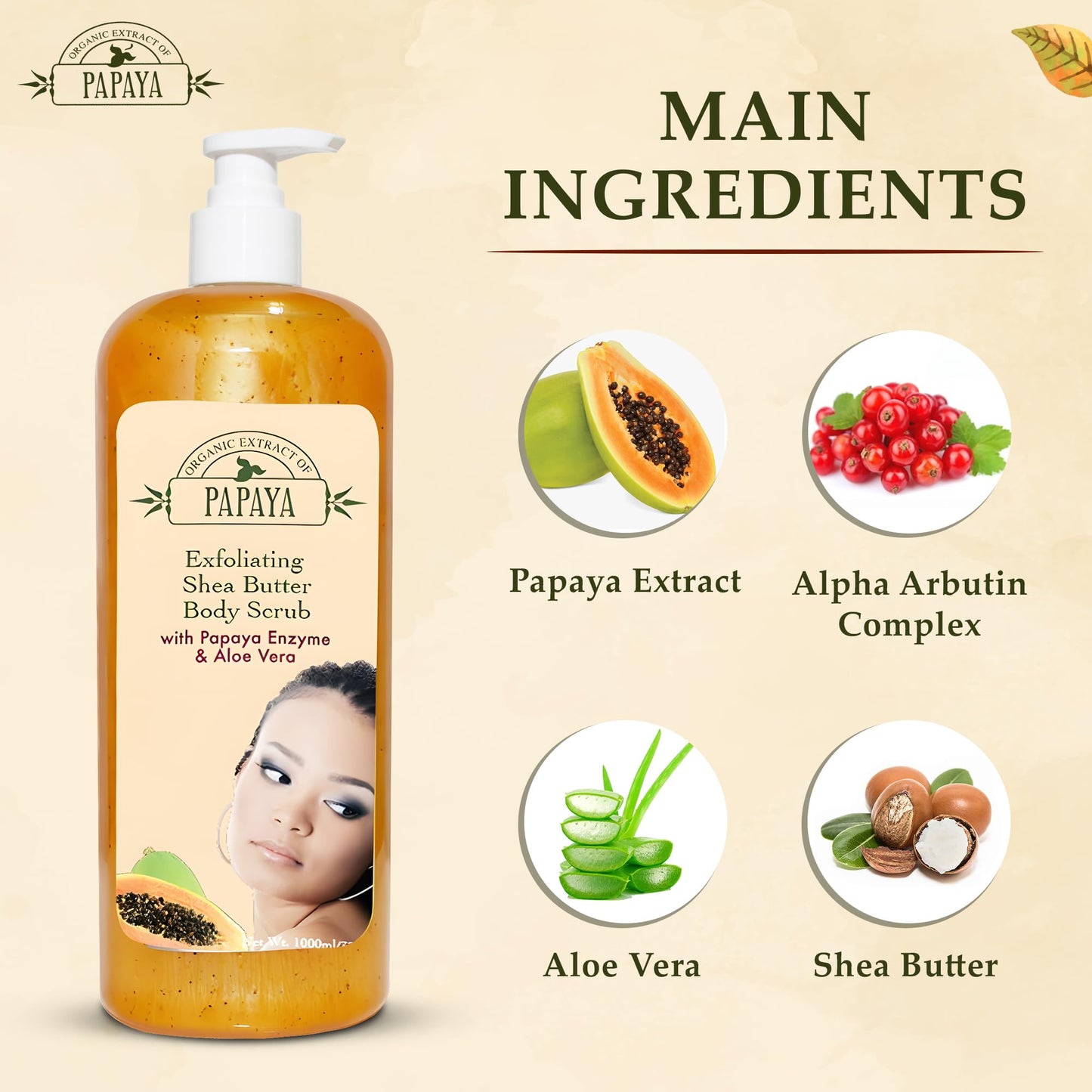 OMIC Organic Extract Of Papaya Exfoliating Body Wash, 33.8 Fl oz 1000ml, with Papaya Oil and Shea Butter