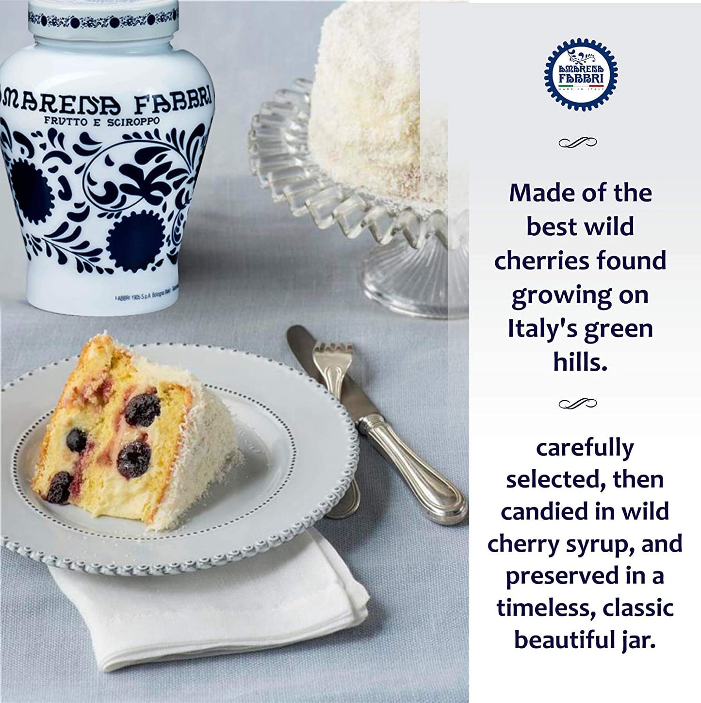 Fabbri Amarena Wild Cherries in Syrup, Gluten Free, Non- GMO, Vegan, 21 Ounce