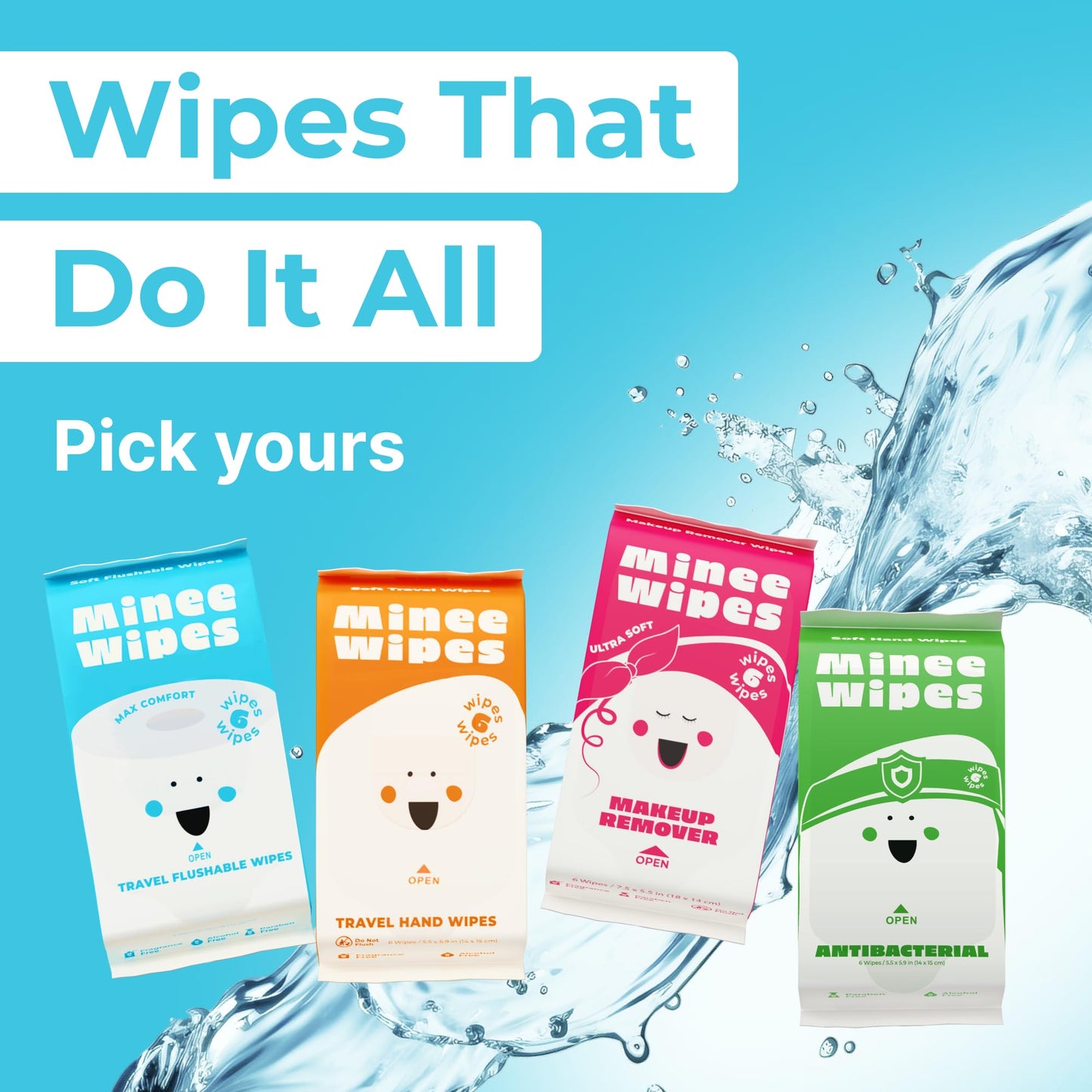 Impossibly Compact Travel Feminine Wipes - 99% Water and Aloe - pH Balanced, Period-Friendly & Ultra Soft - Travel Essentials for Women & Teens - Unscented - 8 Pack Total 48 Wipes