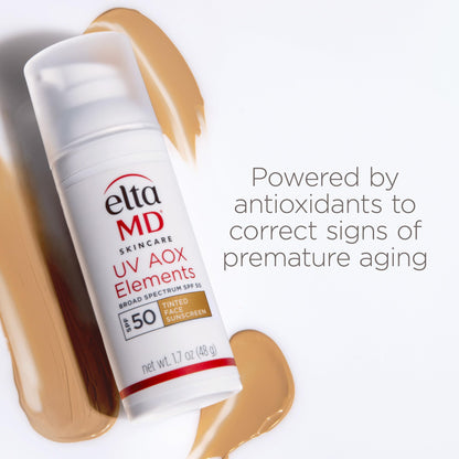 EltaMD UV AOX Elements Tinted Mineral Face Sunscreen Lotion, Tinted Moisturizer for Face SPF 50 with Antioxidants, For Dry Sensitive Skin 1.7 oz Pump