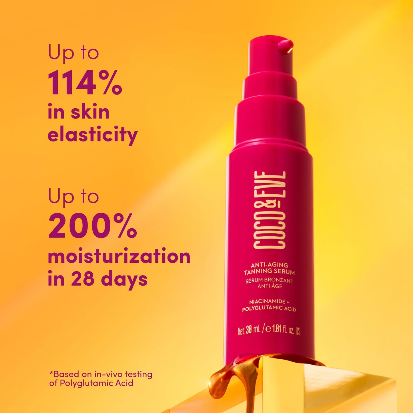 Coco & Eve Anti-Aging Tanning Serum - Face tanner with Skincare Actives for Gradual, Hydrating Glow. Natural Self Tanning Bronzer, with Niacinamide & Antioxidants for Healthy Glowing Skin (1.01 Fl Oz)