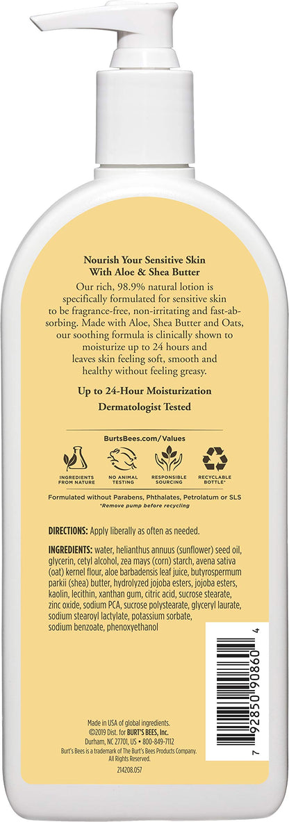 Burt's Bees Body Lotion for Sensitive Skin with Aloe & Shea Butter, 12 Oz (Package May Vary)