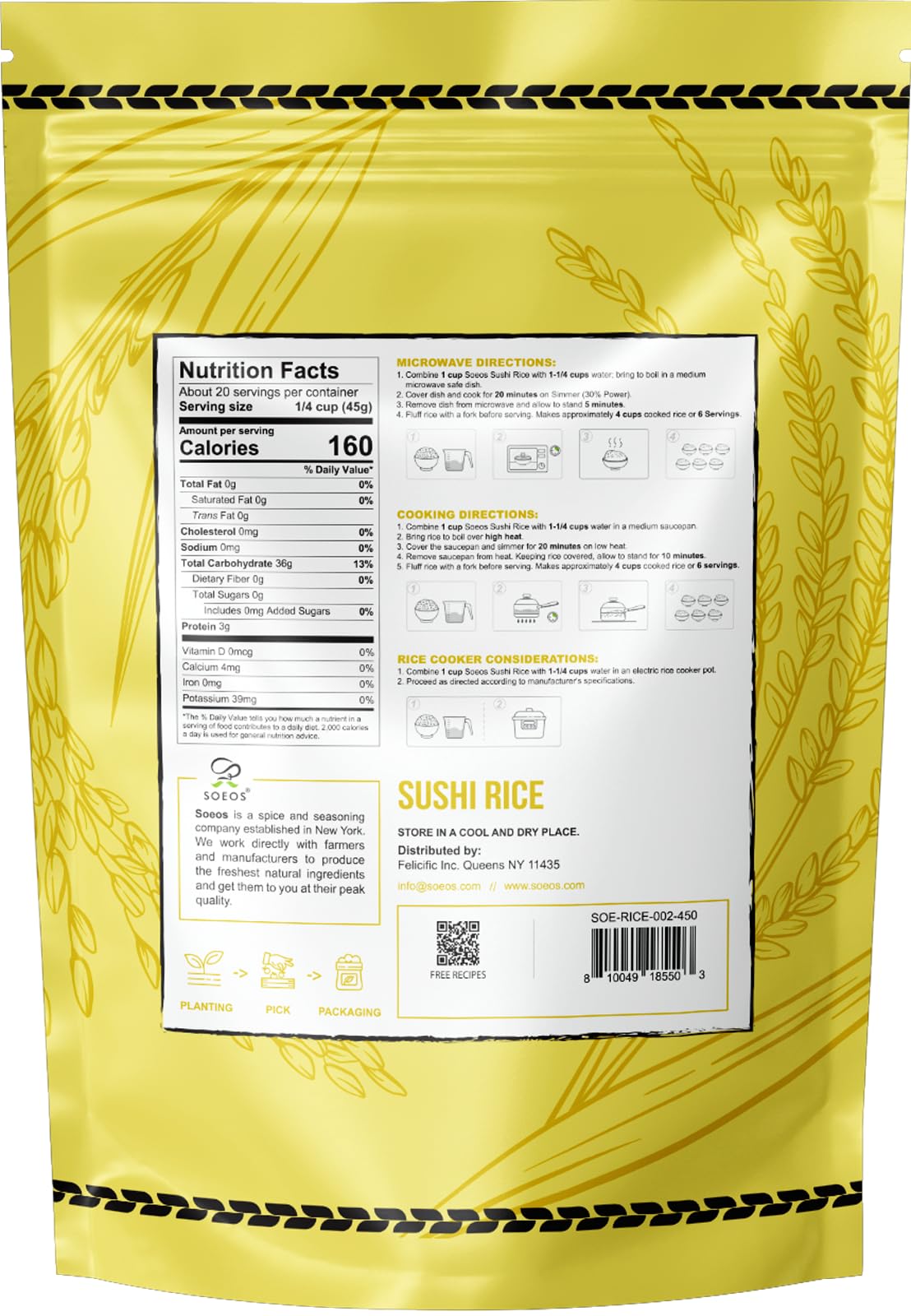 Soeos Sushi Rice, Medium Grain Rice, Sticky Rice for Sushi Rolls and Japanese Food, 2 Pound (32 Ounce)