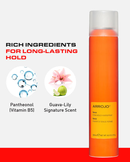 Arrojo Fierce Firm Hold Hairspray – Sulfate & Paraben-Free Firm Hold Hairspray – Anti Humidity Shine Spray for All Hair Types, 6 oz.
