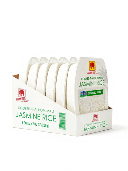 Asian Best Ready to Eat Cooked Thai Hom Mali Jasmine Rice, 12 Packs x 200g