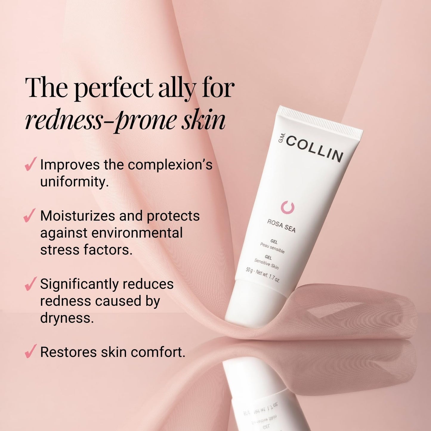 G.M. COLLIN Rosa Sea Gel | Face Moisturizer Cream for the Appearance of Redness and Rosacea | Hydrating Skin Care for Sensitive and Dry Skin Relief
