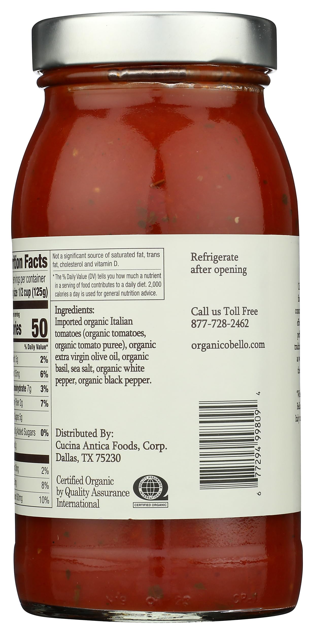 ORGANICO BELLO Organic Delicate Recipe Pasta Sauce, 25 OZ