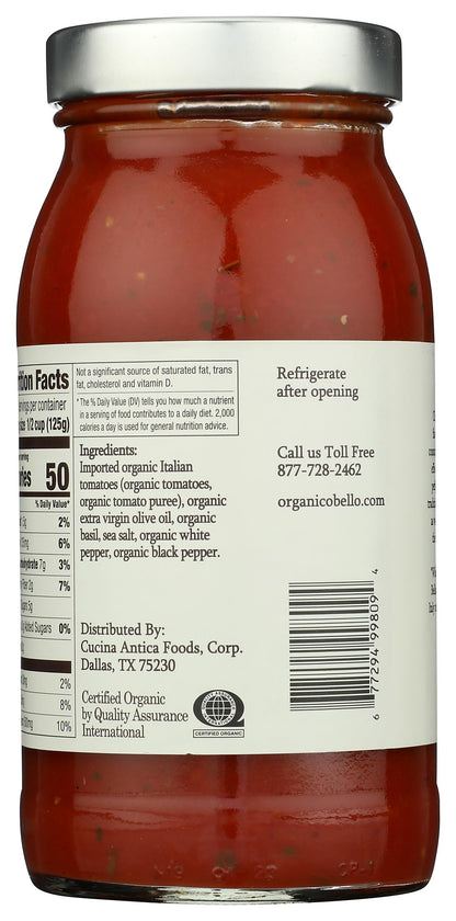 ORGANICO BELLO Organic Delicate Recipe Pasta Sauce, 25 OZ