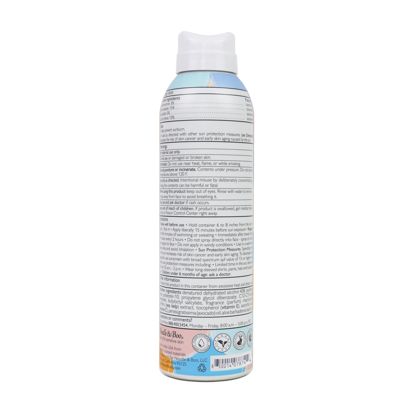 Noodle & Boo VitaSea Happy Day Adult & Kids Sunscreen Super Spray SPF 30 / SPF 50 for Face and Body, Broad Spectrum UVA & UVB Protection, Water Resistant Formula with Sea Kelp, Vitamin E & C, 6 Fl Oz.
