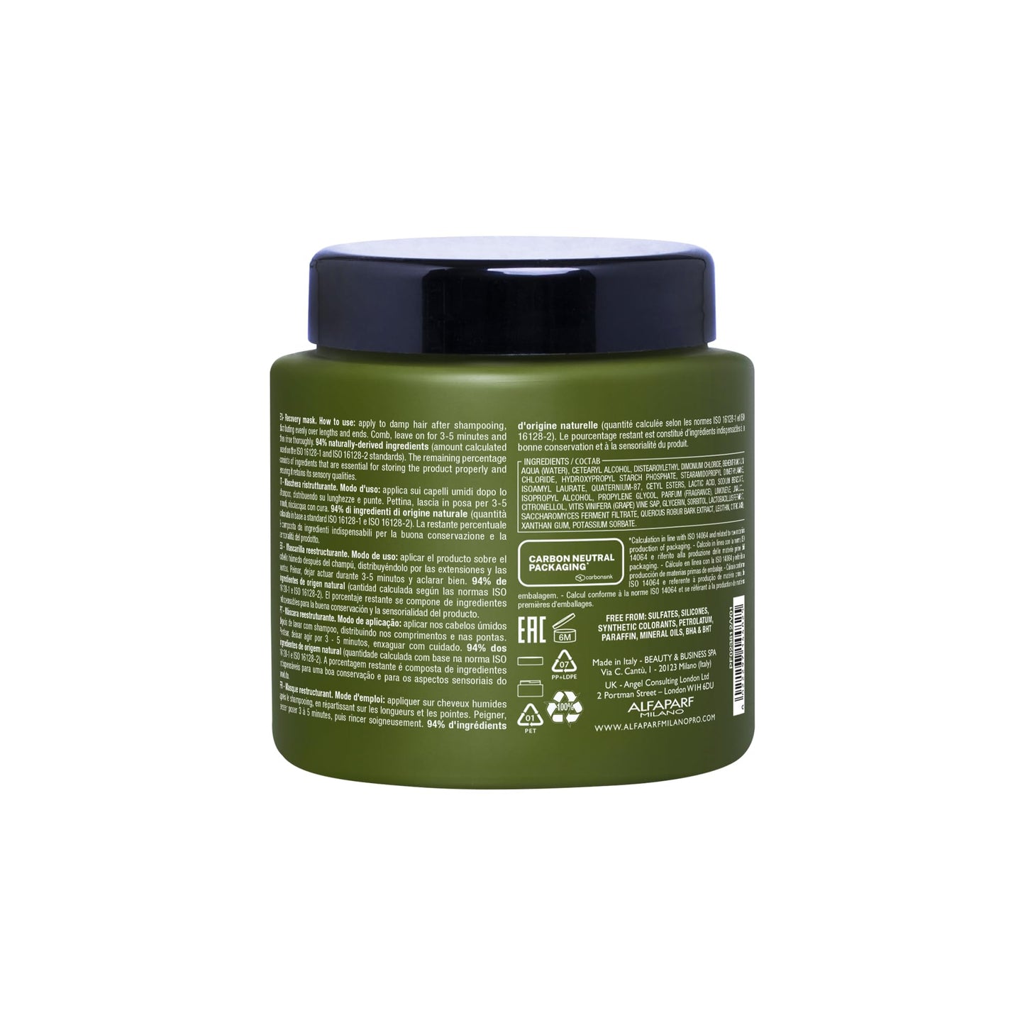 ALFAPARF MILANO Benvoleo Recovery Mask for Damaged Hair - Clean, Vegan, Sustainable Hair Care - Repairs, Reconstructs, Protects - Paraffin Free - Natural Ingredients - 15.2 Fl. Oz.