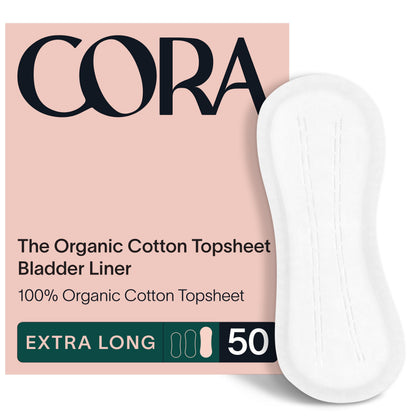 Cora Organic Feminine Care | 50 Extra Long Bladder Liners (Incontinence & Postpartum Pads) and 36S/S+ Non-Applicator Tampon Pack | Ultra-Absorbent, Unscented, Natural, Non-Toxic | Bundle Pack