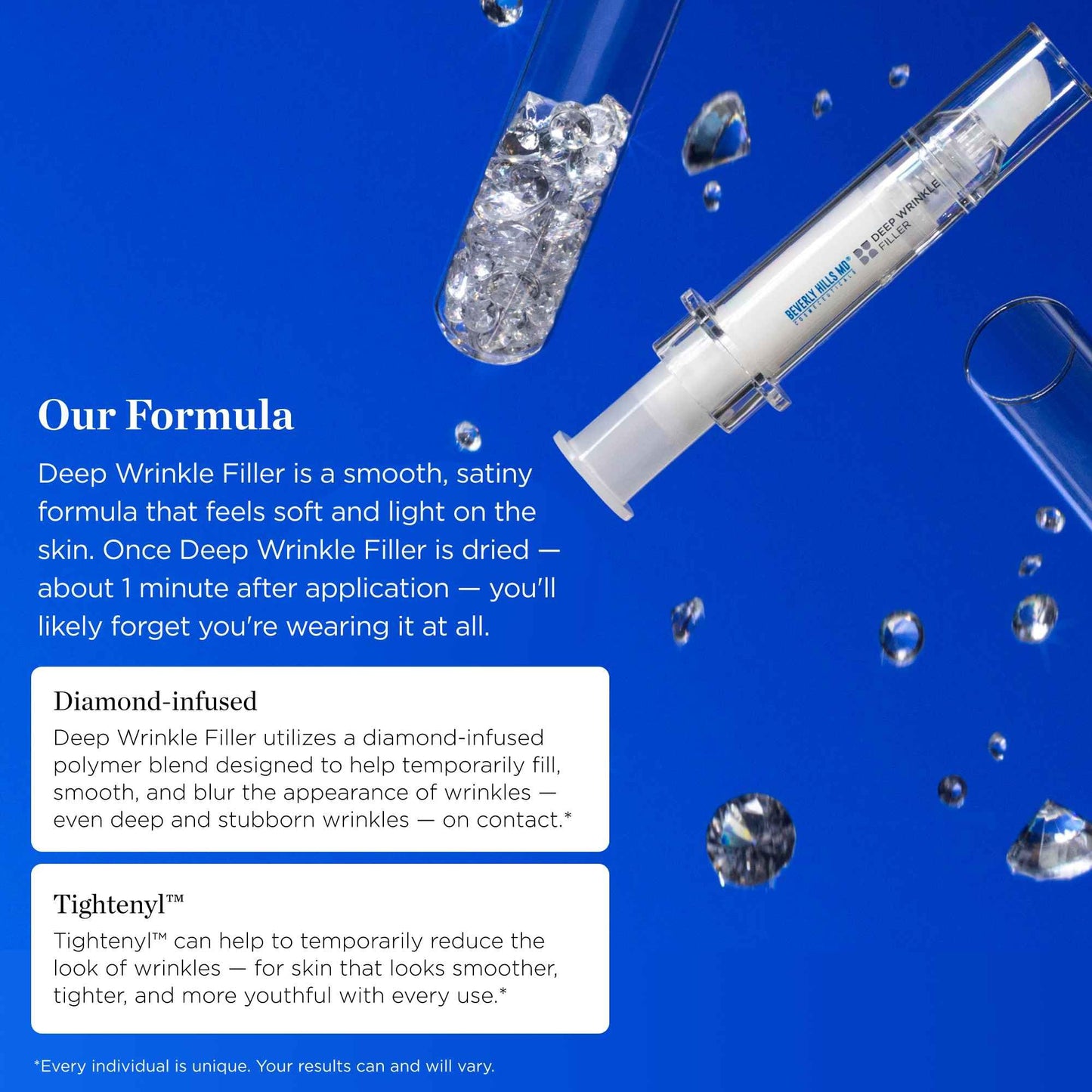 Beverly Hills MD Deep Wrinkle Filler- Decrease Appearance of Deep Wrinkles on Contact, Anti-Aging Serum for Smooth, Lifted Complexion- Helps Correct Fine Lines & Creases w/Diamond Dust & Polymers