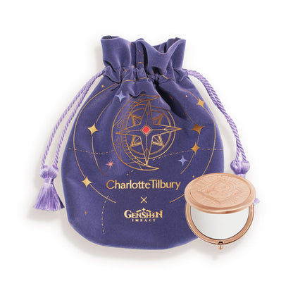 Charlotte Tilbury x Genshin Impact Starfell Treasure - Travel Size Skincare Kit - Magic Water Cream, Crystal Elixir, Setting Spray, Compact Mirror & Genshin Accessories - Pouch Included (6 Count)