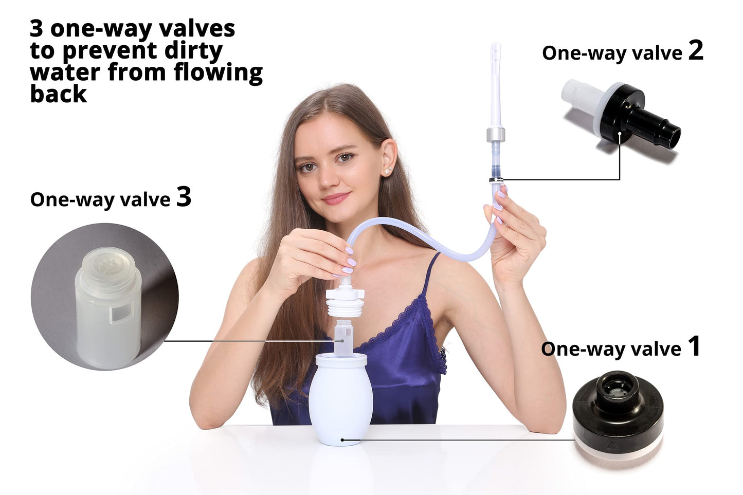 2" Large Opening Vaginal Douche Bottle with Back-Flow Prevention - Vaginal Douche for Women, Comes with A Wrench, Free of PVC & Phthalates & BPAs, 15 Fl Oz, White