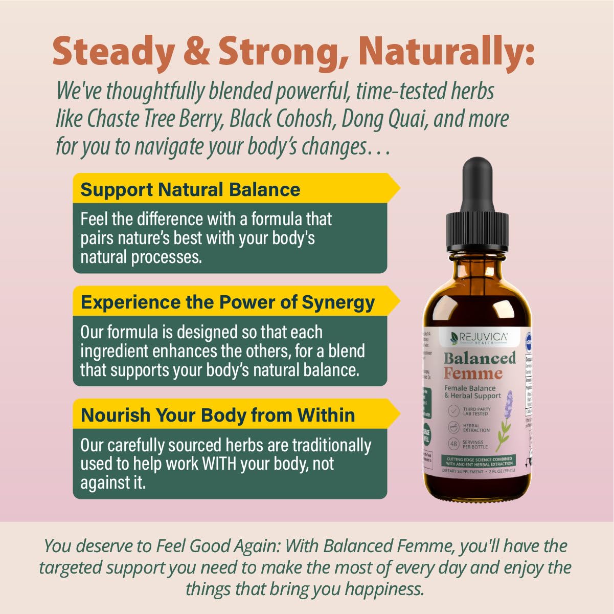 Rejuvica Health Balanced Femme - Menopause Support for Hot Flashes & Female Balance - Liquid Delivery for Better Absorption - Black Cohosh, Dong Quai, Vitex, Maca Root & More!